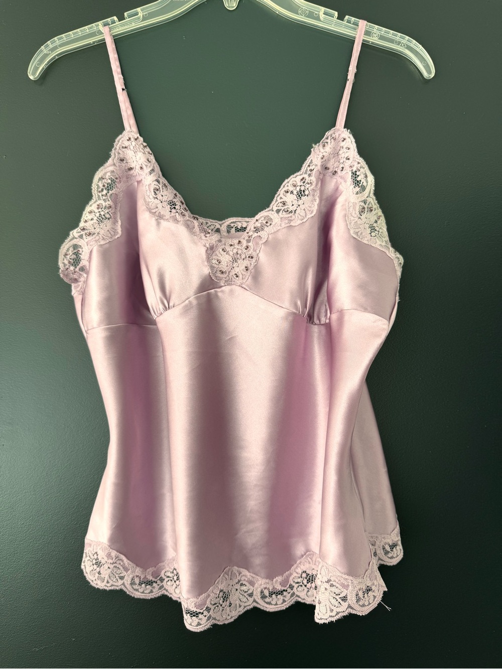 Vintage Y2K Lace-Trim Satin Cami Tank Top - Light Pink